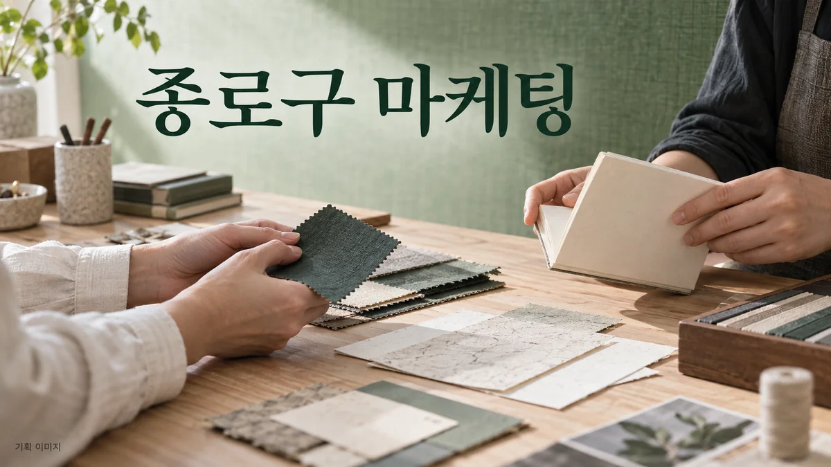 맞춤 문구의 소재와 제작 조건을 비교하는 종로구 마케팅 기획 장면