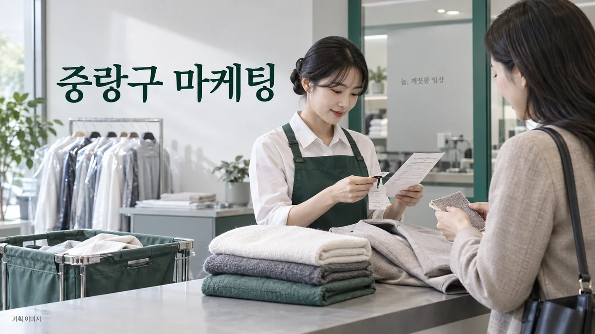 세탁 서비스의 소재 정보와 접수 조건을 살펴보는 중랑구 마케팅 기획 장면