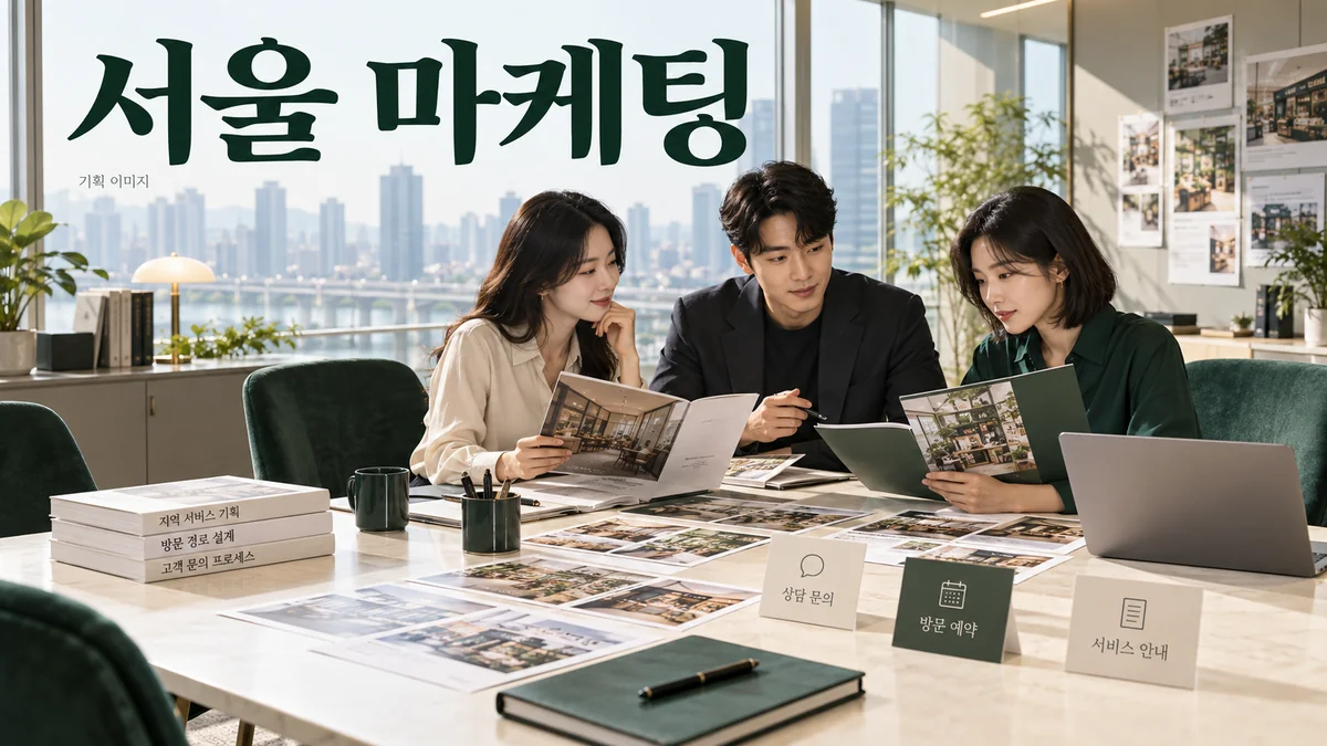 서비스별 영업 범위와 문의 흐름을 검토하는 서울 마케팅 기획 장면