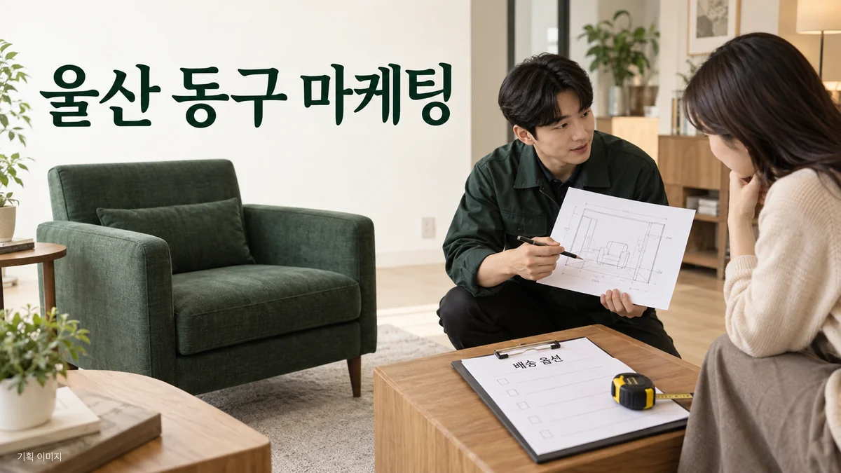 가구 배송의 출입 조건과 설치 자료를 확인하는 울산 동구 마케팅 기획 장면