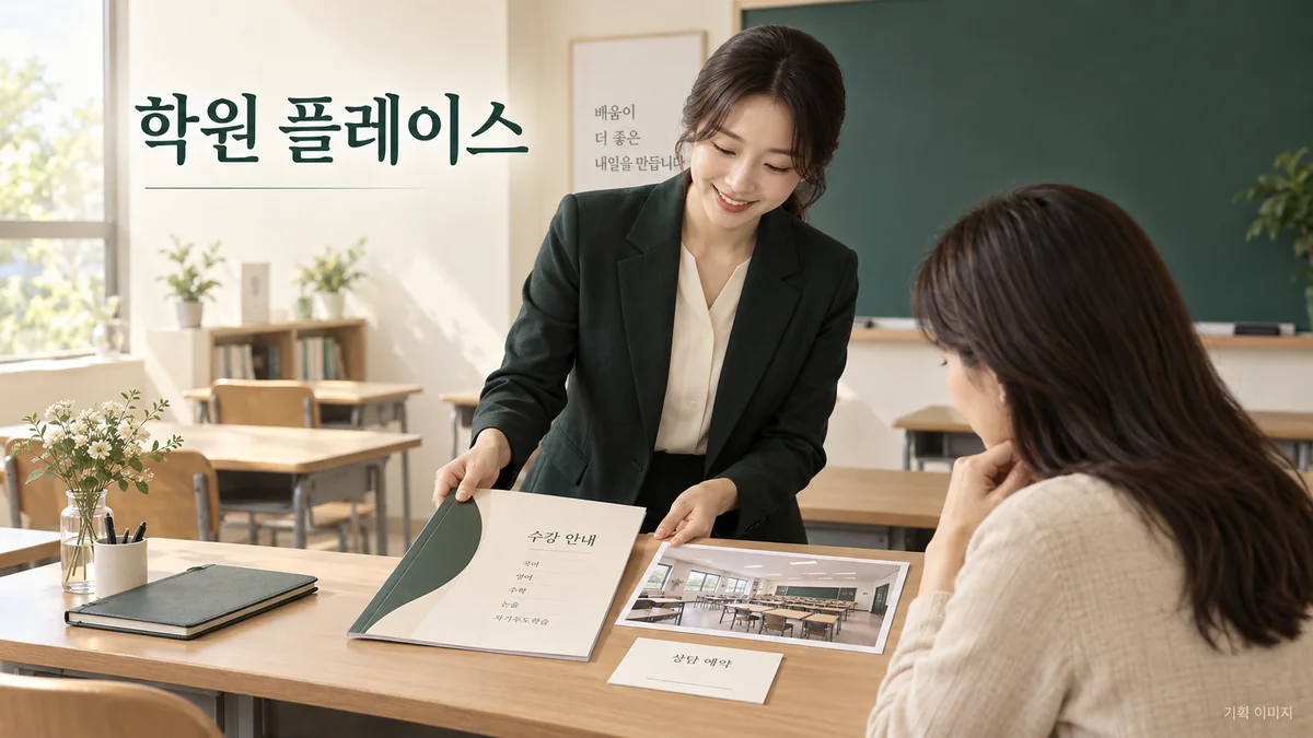 수업 안내와 상담 예약 정보를 준비하는 학원 플레이스 기획 장면