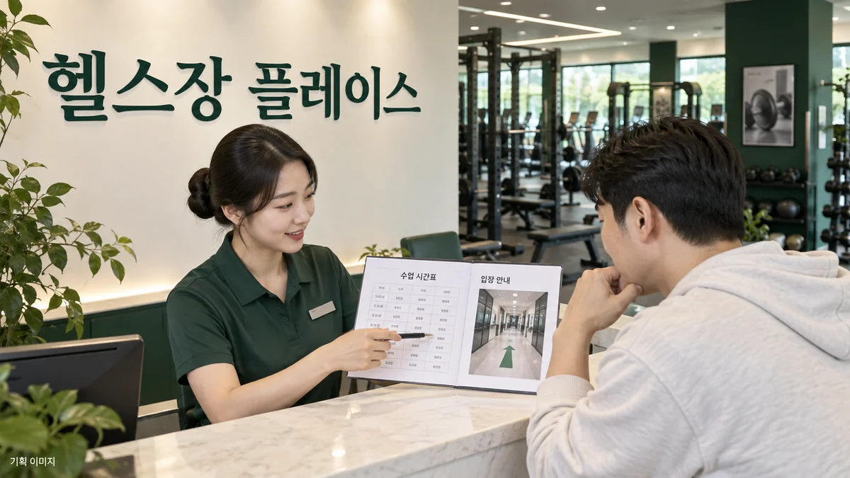 헬스장의 시설 정보와 상담 시간대를 확인하는 플레이스 운영 기획 장면
