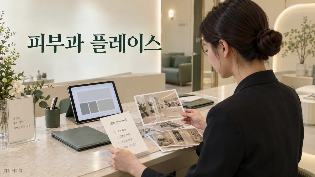 피부과의 방문 정보와 상담 준비 안내를 구성하는 플레이스 운영 기획 장면