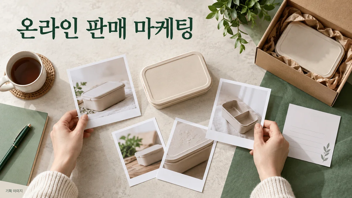상품 상세 사진과 구매 전 안내를 구성하는 온라인 판매 마케팅 기획 장면